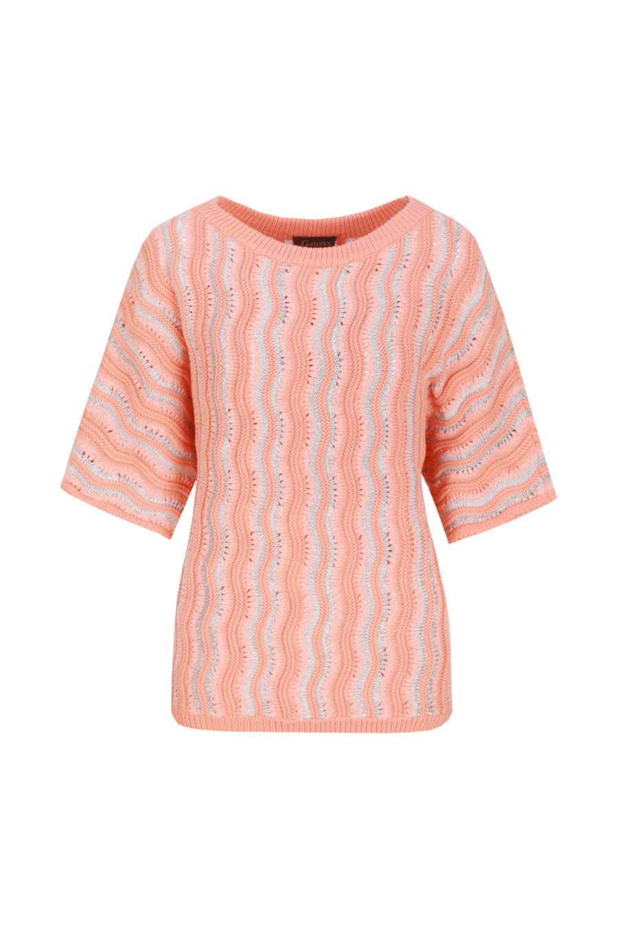 G-maxx Gwenore warme coral wollen top met witte details, zichtbare textuur en comfortabele pasvorm, voor stijlvolle winteroutfits