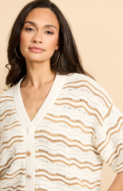 G-maxx Vest Helmi Knitting Wool White Kint Camel Stretchshop.nl