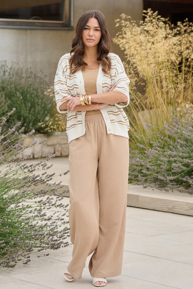 G-maxx Vest Helmi Knitting Wool White Kint Camel Stretchshop.nl