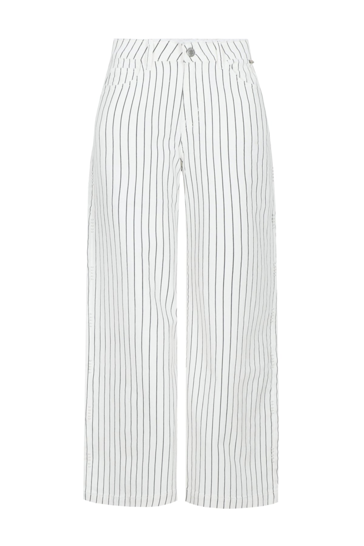 Zwart en wit jeans van G-maxx Catori Offwhite, getailleerd model met denim stof en klassieke pasvorm, zichtbaar in de afbeelding.