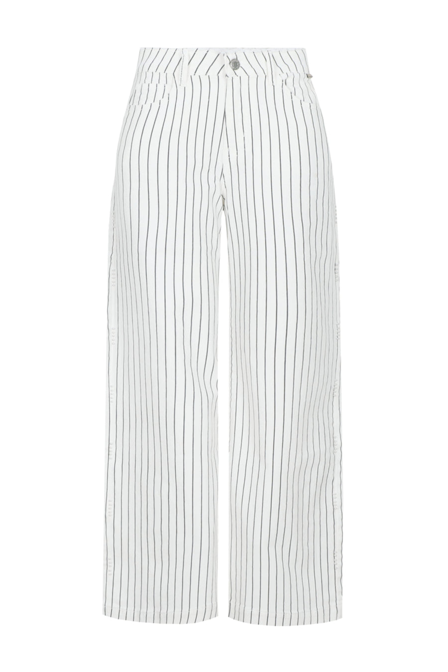 Zwart en wit jeans van G-maxx Catori Offwhite, getailleerd model met denim stof en klassieke pasvorm, zichtbaar in de afbeelding.