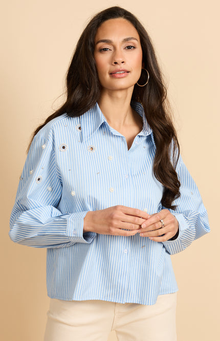 G-maxx Blouse Wenya Celestial Blue Offwhite Stretchshop.nl