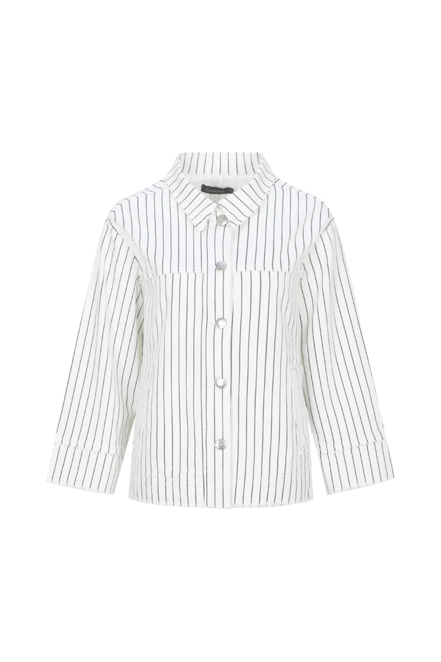 G-maxx Bruni jas in offwhite en zwart, stijlvolle damesjacket met rits en pockets, gedragen door een model.