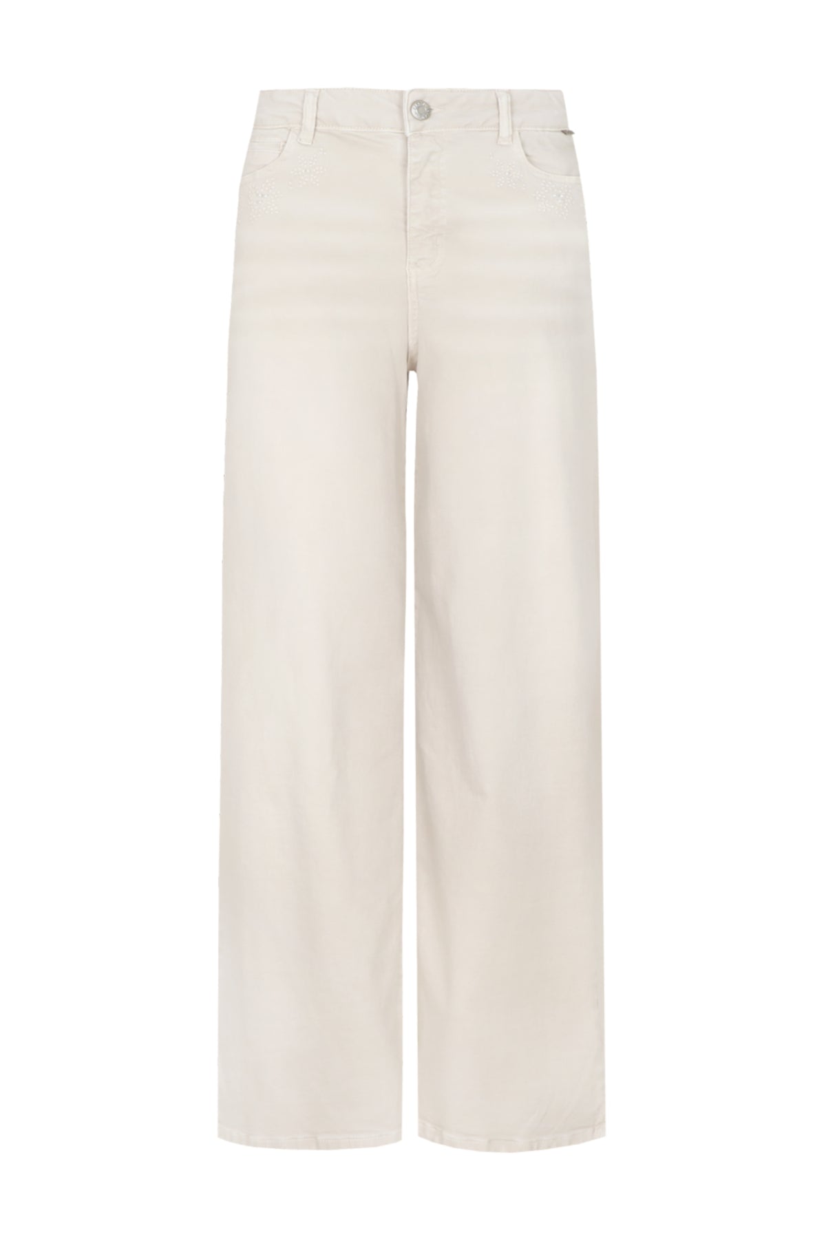 G-maxx jeans Neona Sand met rechte pasvorm en lichte zandkleur, zichtbaar in de afbeelding.