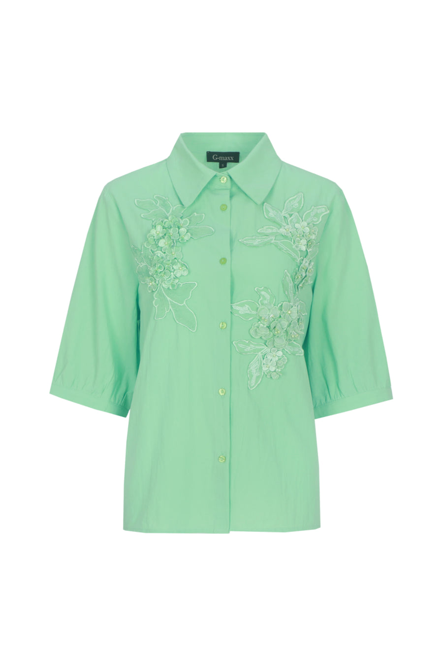 Groene blouse Vaeda van G-maxx, lichte en comfortabele damesblouse met elegante pasvorm en frisse uitstraling.