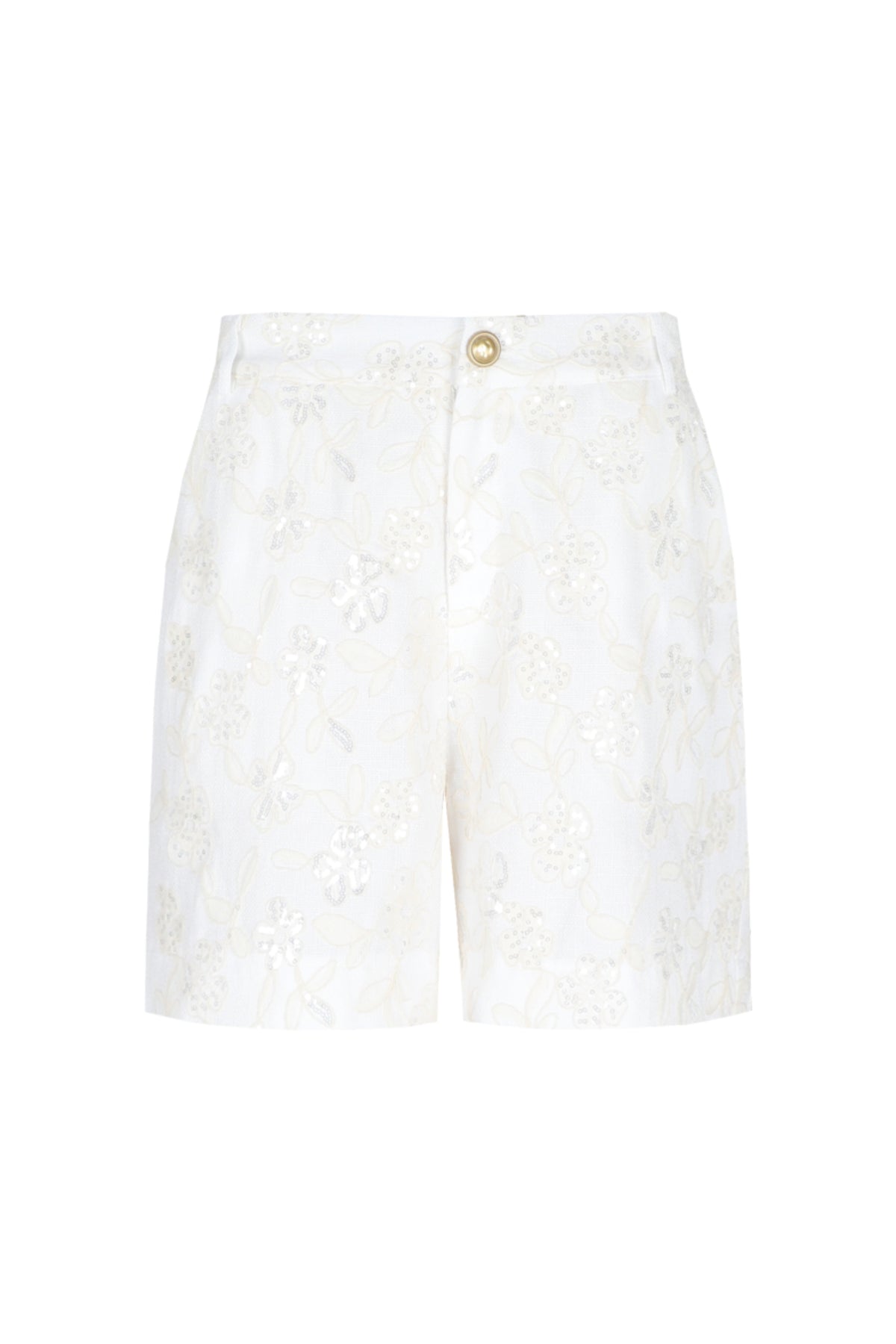 Lichte offwhite korte Esmarie broek van G-maxx met een strakke pasvorm en moderne stijl, getoond op een model.