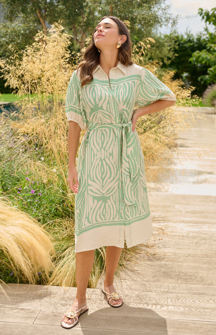 G-maxx Jurk Jiska Sand Fresh Green Stretchshop.nl