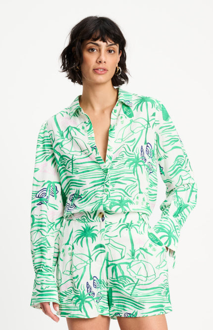 POM Amsterdam Blouse Beach Vibes Linen Green SP9545 Stretchshop.nl