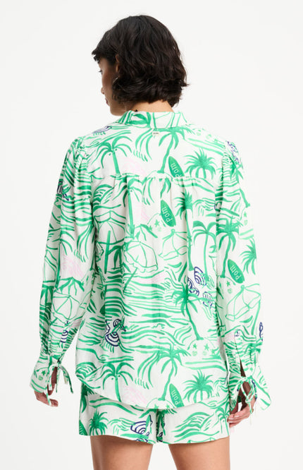 POM Amsterdam Blouse Beach Vibes Linen Green SP9545 Stretchshop.nl