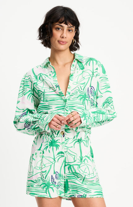 POM Amsterdam Short Beach Vibes Linen Green SP9569 Stretchshop.nl