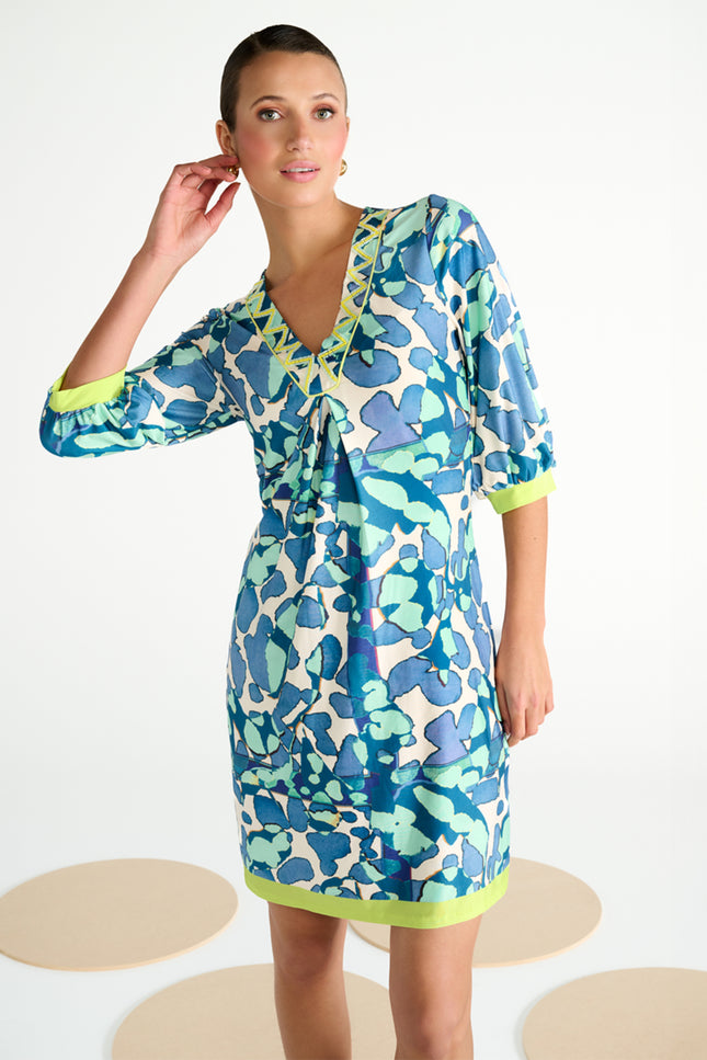 K-design Jurk V-Hals Met Design C107-P120 Stretchshop.nl