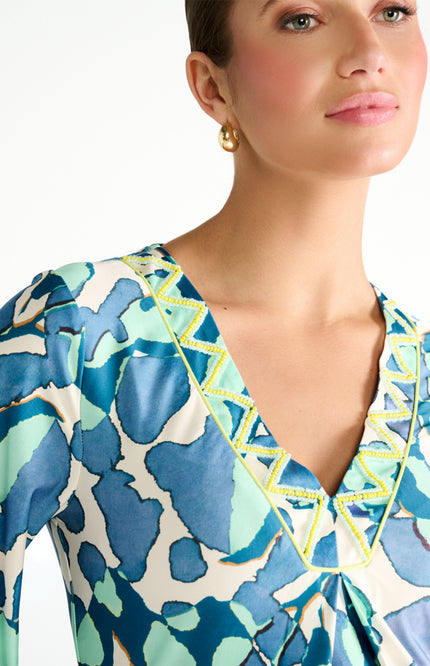 K-design Jurk V-Hals Met Design C107-P120 Stretchshop.nl