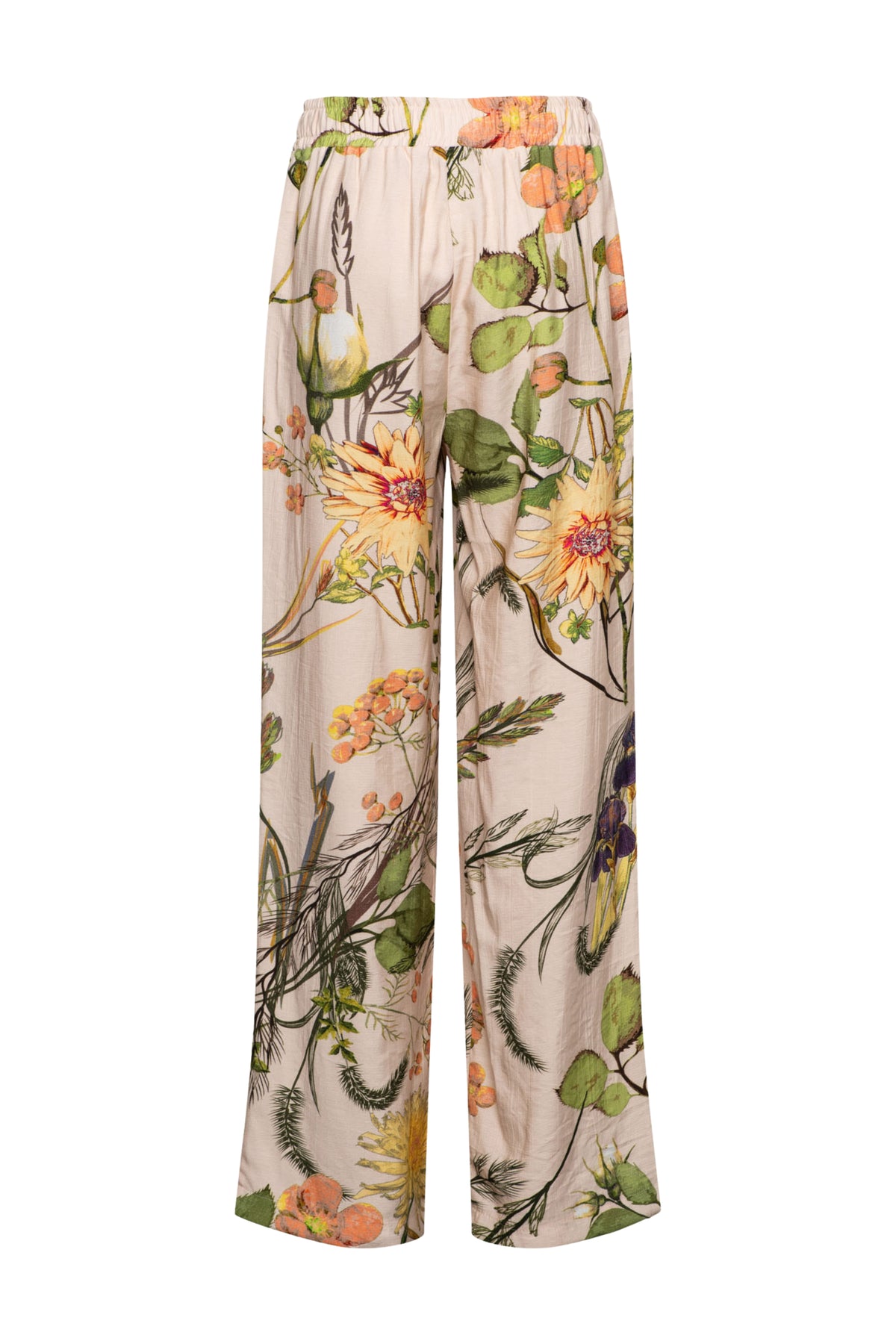Lichte roze en multi-kleurige bloemenbroek voor dames van &Co woman, model Nadine Flower Powder Pink Multi, elegante pasvorm.