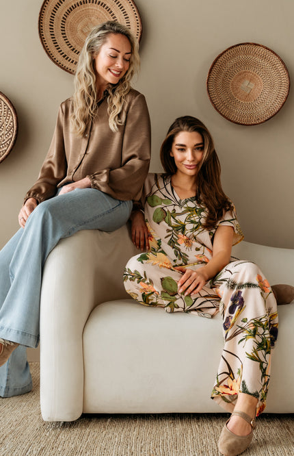 &Co woman Broek Nadine Flower Powder Pink Multi PA431 Stretchshop.nl