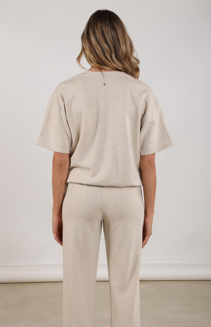 Nukus Sweater Cici Lurex V-neck Sand NKS03065 Stretchshop.nl