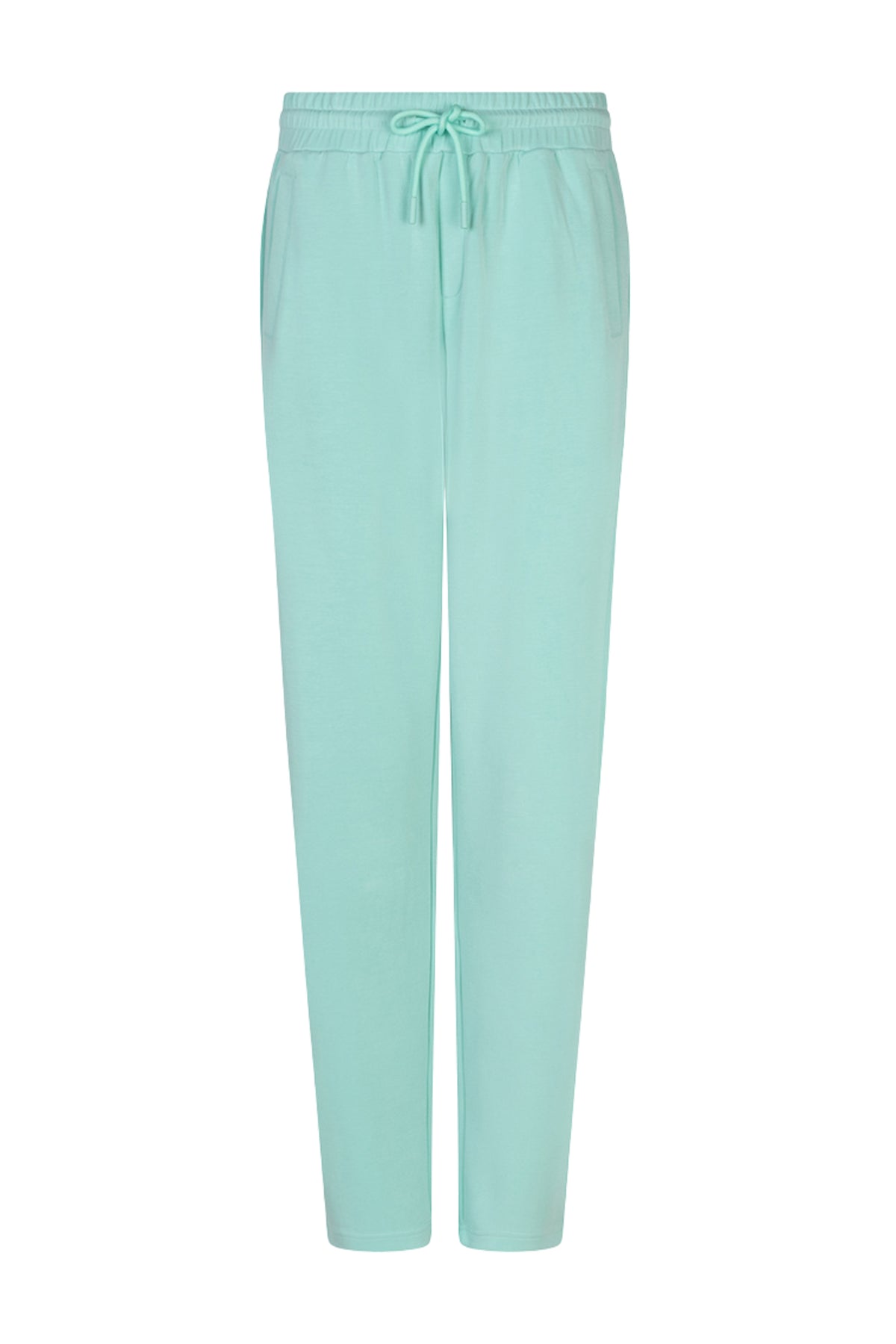 Mint groene modal joggerbroek van EsQualo, comfortabele en stijlvolle broek met elastische taille en rechte pasvorm.