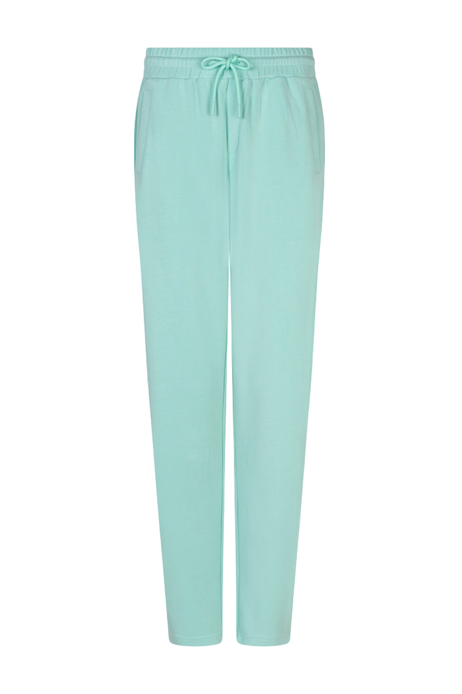 Mint groene modal joggerbroek van EsQualo, comfortabele en stijlvolle broek met elastische taille en rechte pasvorm.