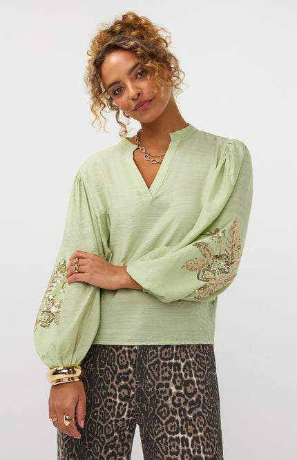 Ydence Blouse Rose Soft Green Stretchshop.nl
