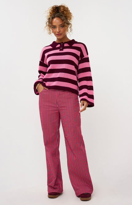 Ydence Broek Djamilla Coral Pink Burgundy Stretchshop.nl