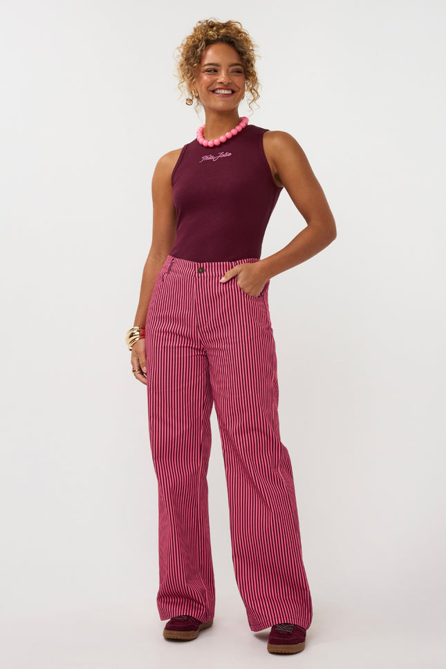 Ydence Broek Djamilla Coral Pink Burgundy Stretchshop.nl