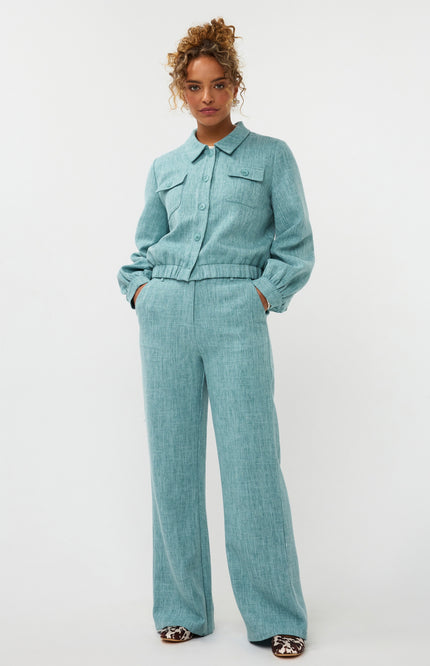 Ydence Broek Leona Turquoise Melange Tall Stretchshop.nl