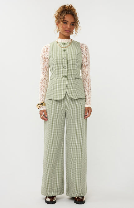 Ydence Gilet Jette Green Check Stretchshop.nl