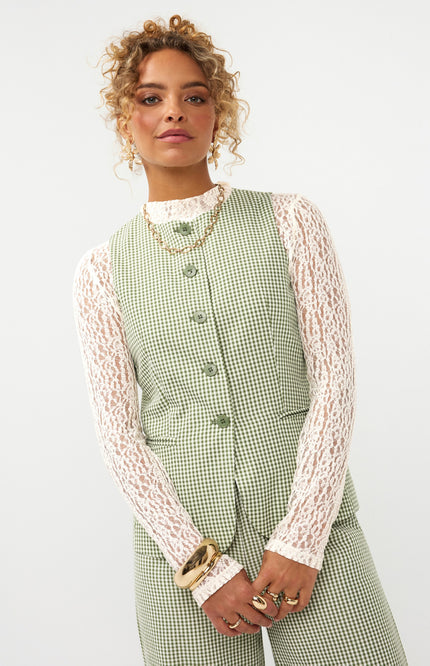 Ydence Gilet Jette Green Check Stretchshop.nl