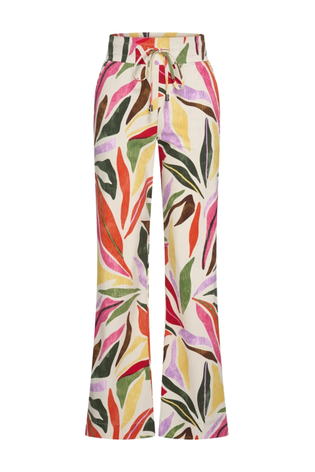 Mi Piace Heavy Travel Broek Summer Leaf Dance Print Offwhite 202136 Stretchshop.nl
