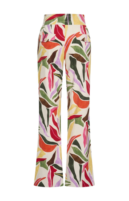 Mi Piace Heavy Travel Broek Summer Leaf Dance Print Offwhite 202136 Stretchshop.nl