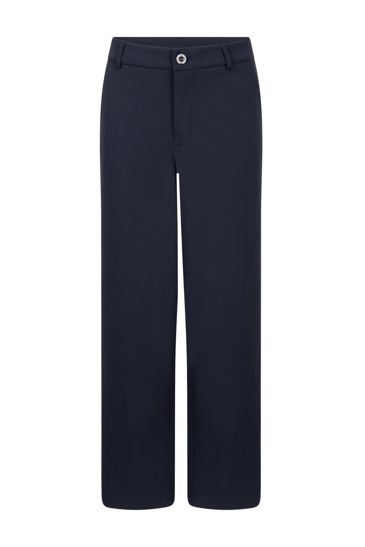Zoso Miriam reisbroek in navy met comfortabele pasvorm en elastische taille, geschikt voor reizen en dagelijks gebruik.