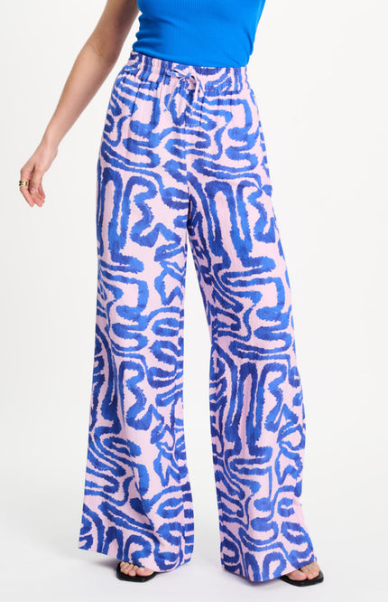 POM Amsterdam Broek Waves Pink Linen Multi Colour SP9563 Stretchshop.nl