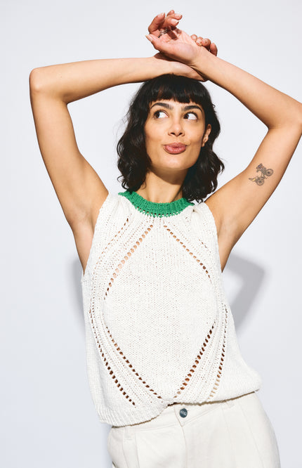 POM Amsterdam Top Colourblock White Beige SP9570 Stretchshop.nl