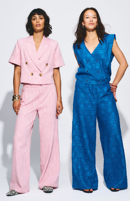 POM Amsterdam Broek Ocean Blue Jacquard SP9566 Stretchshop.nl