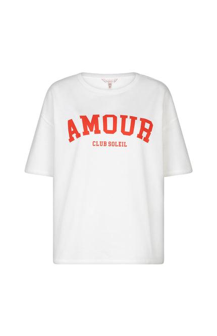 EsQualo T-shirt French Terry Offwhite Red HS26.05215 Stretchshop.nl