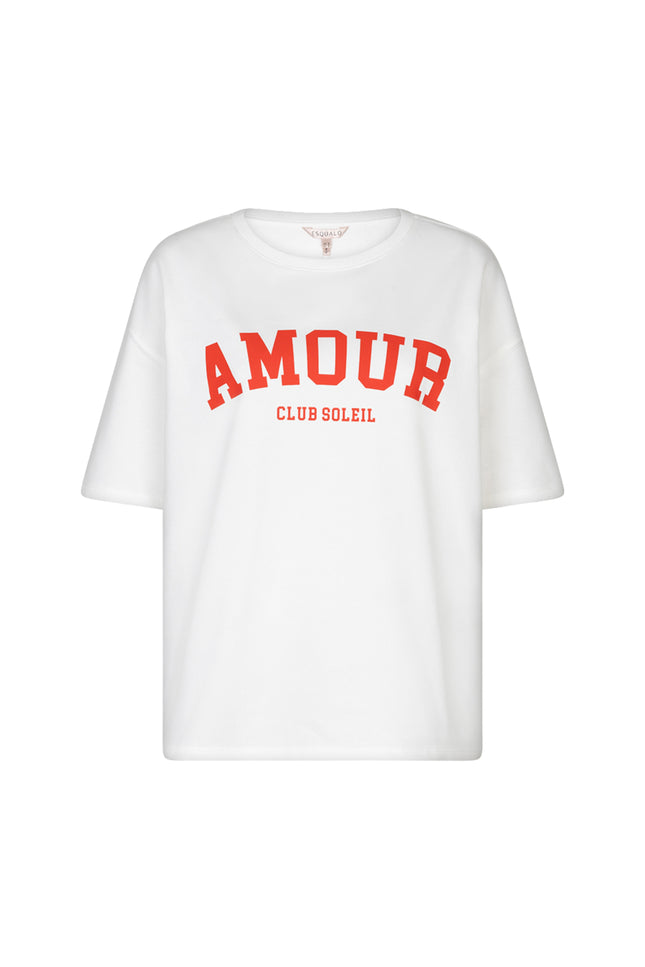 EsQualo T-shirt French Terry Offwhite Red HS26.05215 Stretchshop.nl