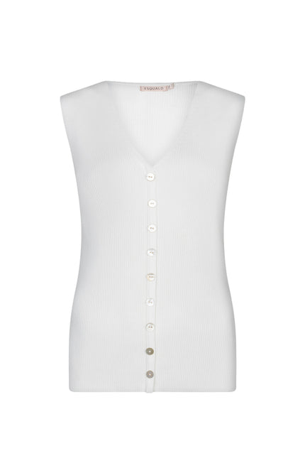 EsQualo Top Fake Placket Knit Offwhite HS26.07208 Stretchshop.nl