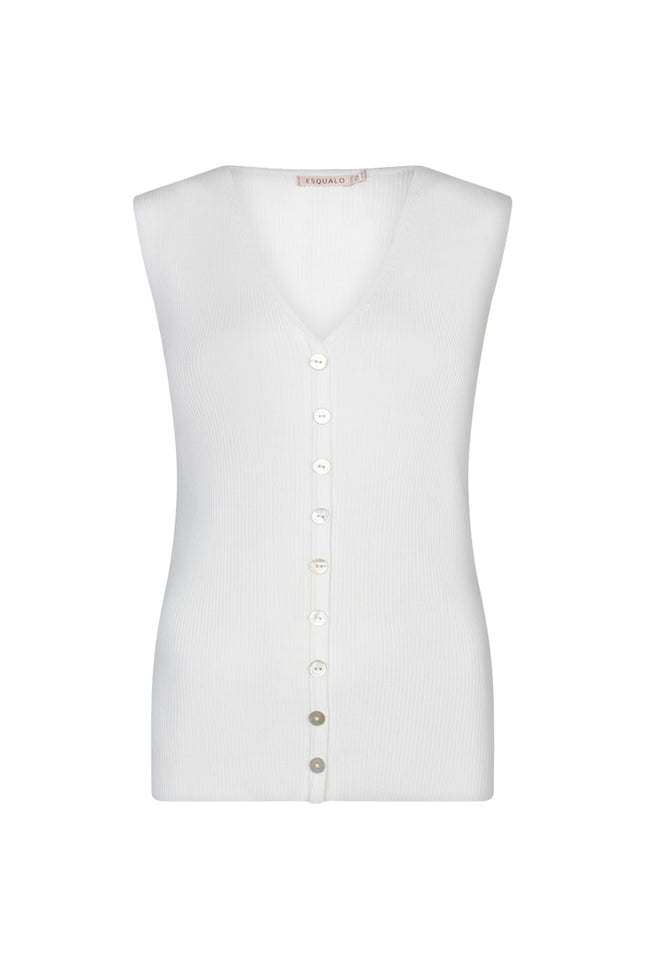 EsQualo Top Fake Placket Knit Offwhite HS26.07208 Stretchshop.nl