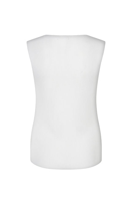 EsQualo Top Fake Placket Knit Offwhite HS26.07208 Stretchshop.nl