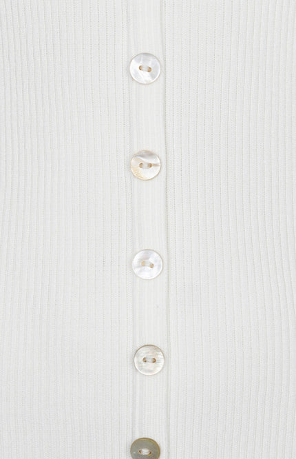 EsQualo Top Fake Placket Knit Offwhite HS26.07208 Stretchshop.nl