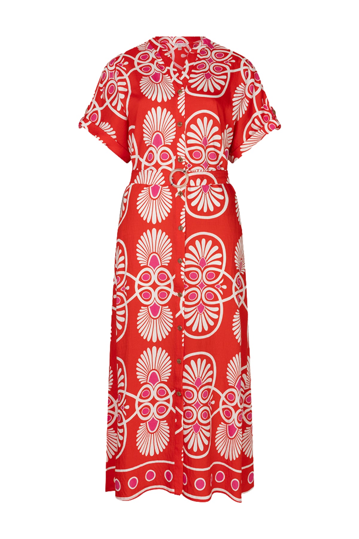 Lange jurk van EsQualo met hartprint en elegante snit, geschikt voor casual en feestelijke gelegenheden.