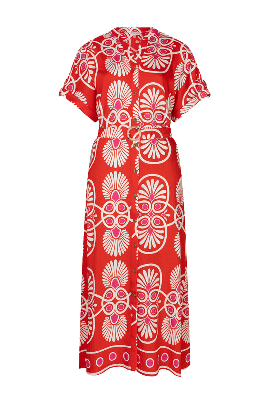 Lange jurk van EsQualo met hartprint en elegante snit, geschikt voor casual en feestelijke gelegenheden.