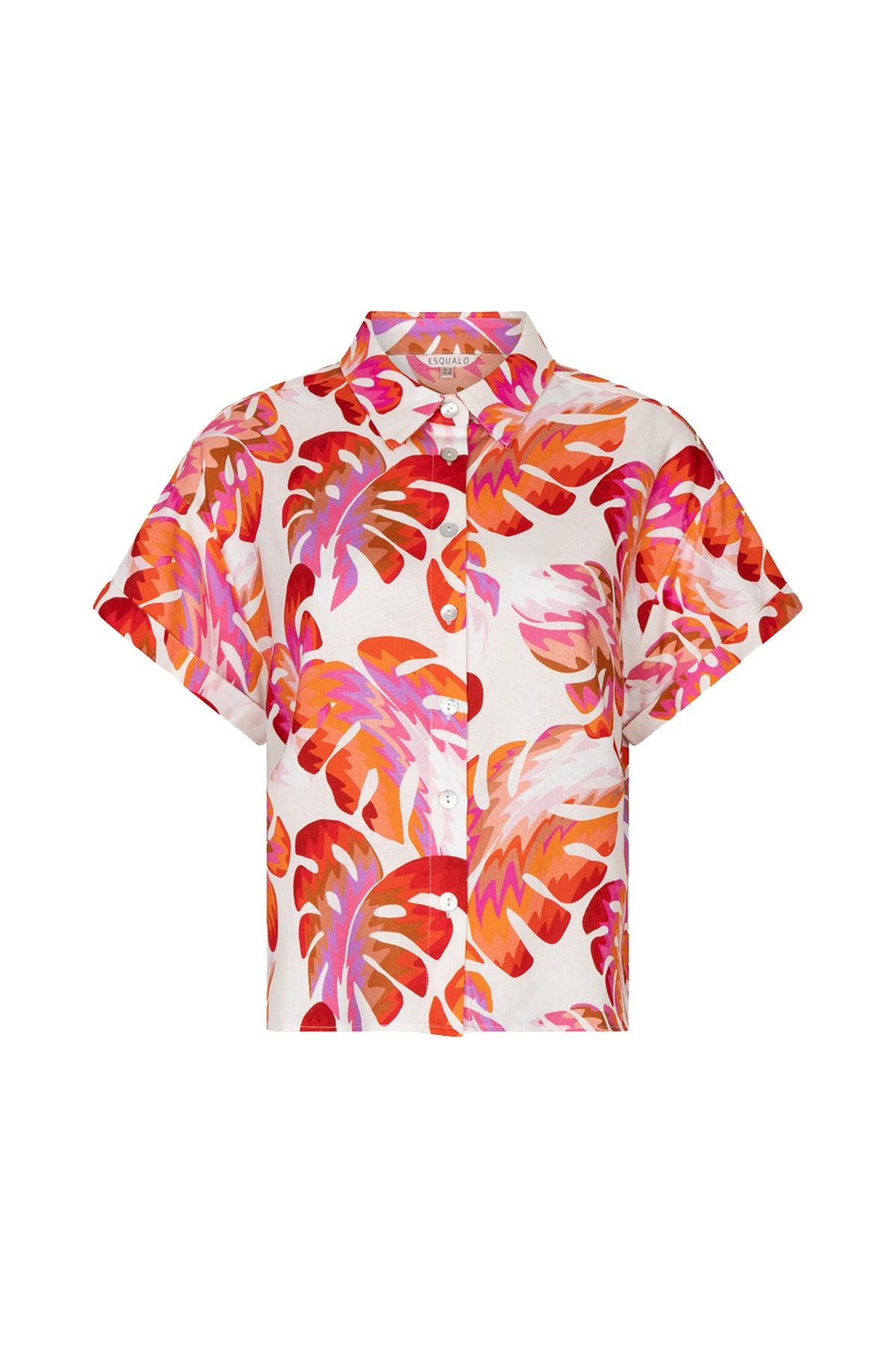 EsQualo korte blouse met Wonder Print in blauw en wit, met casual kraag en korte mouwen.