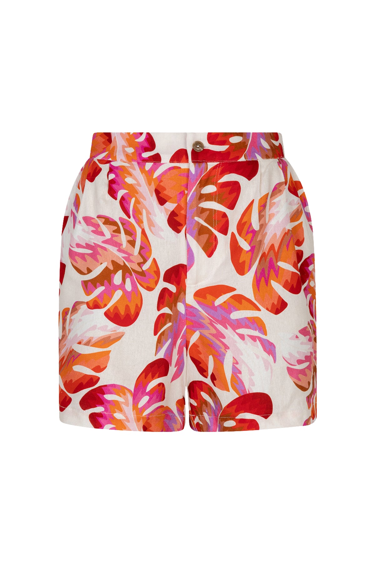 EsQualo Short Wonders Print HS26.10208, kleurrijk en modern design, getoond op een model met een neutrale achtergrond.
