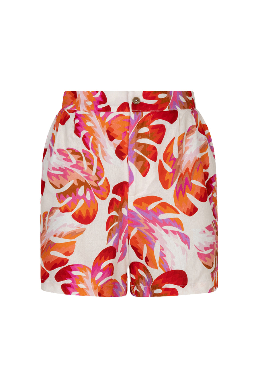EsQualo Short Wonders Print HS26.10208, kleurrijk en modern design, getoond op een model met een neutrale achtergrond.