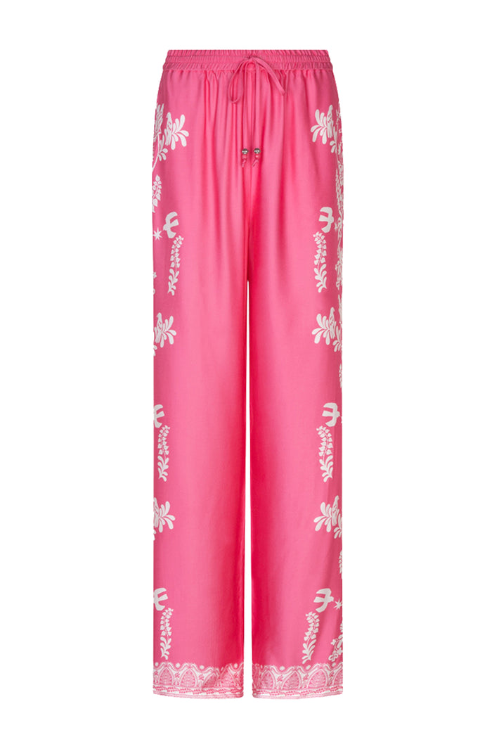 EsQualo Paradise Print broek met bloemenmotief en elastische taille, geschikt voor casual draagstijl.