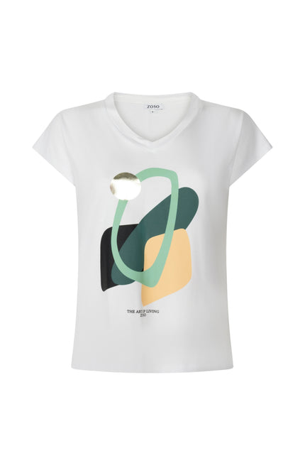 Zoso T-Shirt Romy White Multi 263 Stretchshop.nl