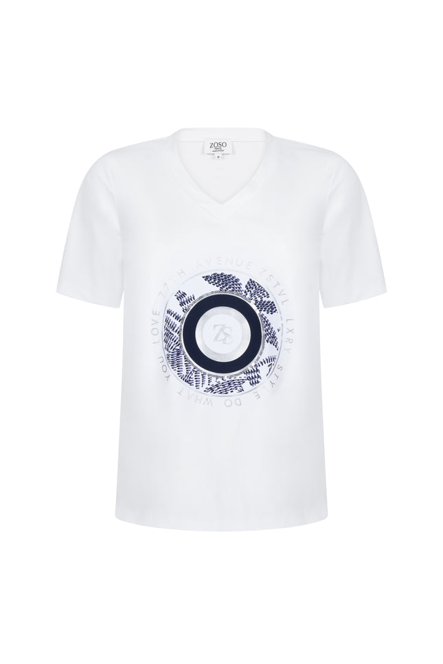 Zoso Travel T-Shirt Jessy White Navy 262 Stretchshop.nl
