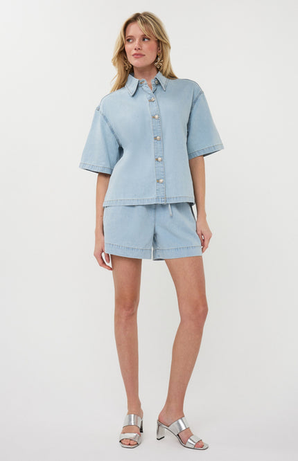 EsQualo Short Light Denim Jeans Blue HS26.12207 Stretchshop.nl