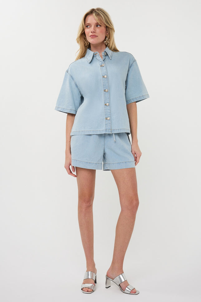 EsQualo Short Light Denim Jeans Blue HS26.12207 Stretchshop.nl