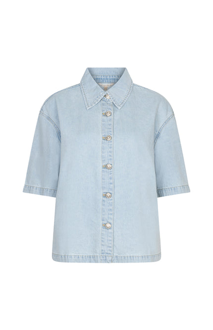 EsQualo Blouse Short Light Denim Jeans Blue HS26.12206 Stretchshop.nl